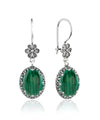 Filigree Art Malachite Gemstone Women Silver Oval Dangle Earrings