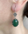 Filigree Art Malachite Gemstone Women Silver Oval Dangle Earrings