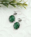 Filigree Art Malachite Gemstone Women Silver Oval Dangle Earrings