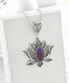 Filigree Art Mojave Turquoise Gemstone Blossoming Lotus Flower Women Silver Pendant Necklace