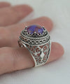 Sterling Silver Filigree Art Mojave Turquoise Gemstone Women Bold Ring