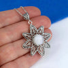 Filigree Art Moonstone Gemstone Sunflower Design Women Silver Pendant Necklace - Filigranist Jewelry