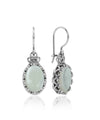Filigree Art Mother of Pearl Gemstone Crown Figured Women Silver Oval Drop Earrings