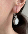 Filigree Art Mother of Pearl Gemstone Crown Figured Women Silver Oval Drop Earrings