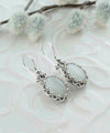 Filigree Art Mother of Pearl Gemstone Crown Figured Women Silver Oval Drop Earrings