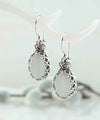 Filigree Art Mother of Pearl Gemstone Crown Figured Women Silver Oval Drop Earrings