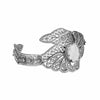 Filigree Art Mother of Pearl Gemstone Double Swan Figured Women Silver Cuff Bracelet
