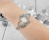 Filigree Art Mother of Pearl Gemstone Double Swan Figured Women Silver Cuff Bracelet