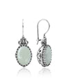 Filigree Art Mother of Pearl Gemstone Heart Detailed Women Silver Oval Drop Earrings