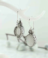 Filigree Art Mother of Pearl Gemstone Heart Detailed Women Silver Oval Drop Earrings