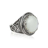 925 Sterling Silver Filigree Art Mother of Pearl Gemstone Bold Statement Ring