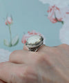 925 Sterling Silver Filigree Art Mother of Pearl Gemstone Bold Statement Ring
