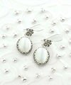 Filigree Art Mother of Pearl Gemstone Women Silver Oval Dangle Earrings