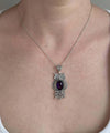 Filigree Art Owl Figured Amethyst Gemstone Women Silver Pendant Necklace