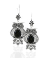 Filigree Art Owl Figured Black Onyx Gemstone Women Silver Dangle Earrings