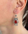 Filigree Art Owl Figured Carnelian Gemstone Women Silver Dangle Earrings