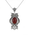 Filigree Art Owl Figured Carnelian Gemstone Women Silver Pendant Necklace