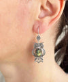 Filigree Art Owl Figured Labradorite Gemstone Women Silver Dangle Earrings
