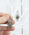 Filigree Art Owl Figured Labradorite Gemstone Women Silver Dangle Earrings