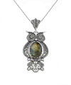 Filigree Art Owl Figured Labradorite Gemstone Women Silver Pendant Necklace