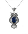 Filigree Art Owl Figured Lapis Lazuli Gemstone Women Silver Pendant Necklace