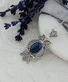 Filigree Art Owl Figured Lapis Lazuli Gemstone Women Silver Pendant Necklace