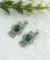 Filigree Art Owl Figured Malachite Gemstone Women Silver Dangle Earrings