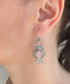 Filigree Art Owl Figured Rose Quartz Gemstone Women Silver Dangle Earrings