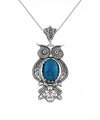 Filigree Art Owl Figured Turquoise Gemstone Women Silver Pendant Necklace