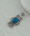 Filigree Art Owl Figured Turquoise Gemstone Women Silver Pendant Necklace