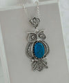 Filigree Art Owl Figured Turquoise Gemstone Women Silver Pendant Necklace