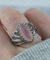 Filigree Art Pink Chalcedony Gemstone Angel Design Women Silver Cocktail Ring - Filigranist Jewelry