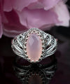 Sterling Silver Filigree Art Pink Chalcedony Angel Cocktail Ring