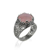 925 Sterling Silver Filigree Art Pink Chalcedony Gemstone Cocktail Women Ring
