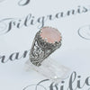 925 Sterling Silver Filigree Art Pink Chalcedony Gemstone Cocktail Women Ring