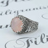 925 Sterling Silver Filigree Art Pink Chalcedony Gemstone Cocktail Women Ring
