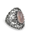 Filigree Art Pink Chalcedony Gemstone Lace Detailed Women Silver Statement Ring