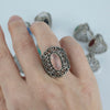 Filigree Art Pink Chalcedony Gemstone Lace Detailed Women Silver Statement Ring