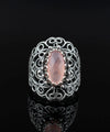 Filigree Art Pink Chalcedony Gemstone Lace Detailed Women Silver Statement Ring