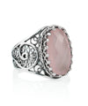 Sterling Silver Filigree Art Pink Chalcedony Gemstone Oval Cocktail Ring