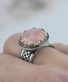 Sterling Silver Filigree Art Pink Chalcedony Gemstone Cocktail Ring