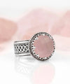 Sterling Silver Filigree Art Pink Chalcedony Gemstone Cocktail Ring