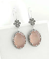 Filigree Art Pink Chalcedony Gemstone Women Silver Oval Dangle Earrings