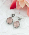 Filigree Art Pink Chalcedony Gemstone Women Silver Oval Dangle Earrings