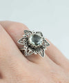 Filigree Art Prasiolite Gemstone Daisy Flower Women Silver Cocktail Ring
