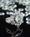 Filigree Art Prasiolite Gemstone Daisy Flower Women Silver Cocktail Ring