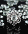 Filigree Art Prasiolite Gemstone Daisy Flower Women Silver Cocktail Ring