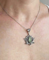 Filigree Art Prehnite Gemstone Blossoming Lotus Flower Women Silver Pendant Necklace