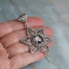 925 Sterling Silver Filigree Art Rainbow Quartz Gemstone Star Design Pendant Necklace