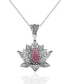Filigree Art Rhodonite Gemstone Blossoming Lotus Flower Women Silver Pendant Necklace